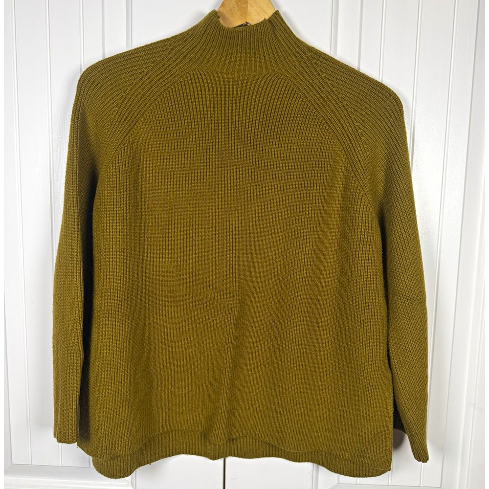 Zara Sweater Women's Size S Mustard/Olive Rib-Knit Mock Neck Raglan Pullover